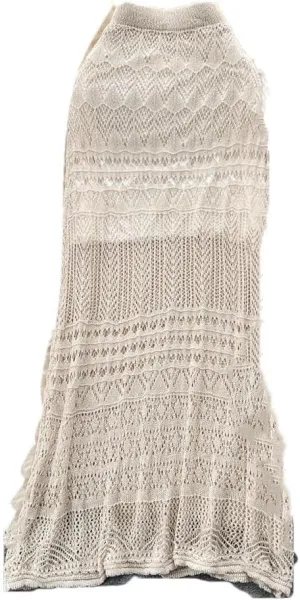 Women Crochet Knit Midi Skirt Semi Sheer Straight Fit Cutout Skirts Boho Beach Resort Wear