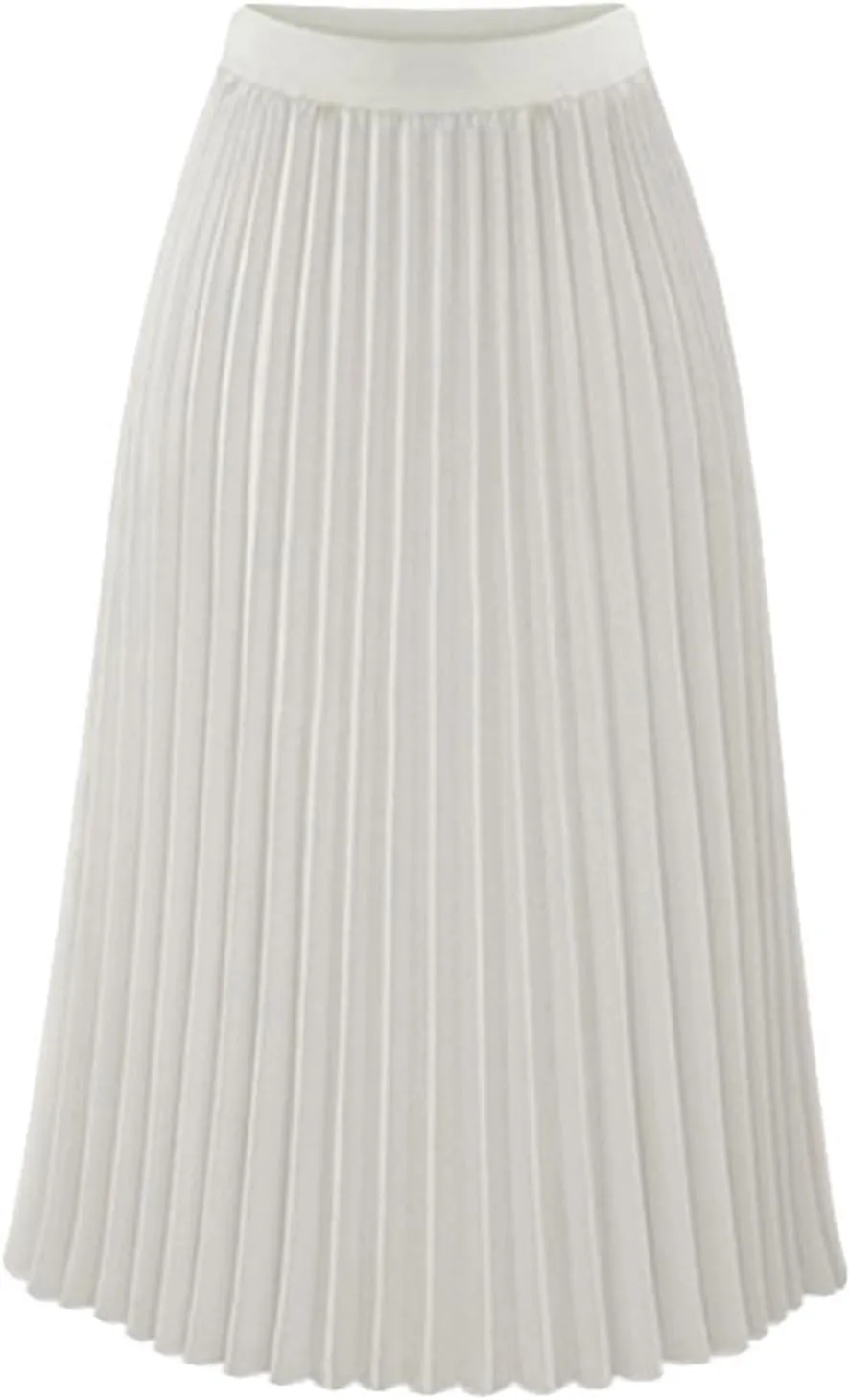 Women Elastic High Waist Pleated Skirt Solid Color Chiffon Casual Midi Swing A-line Skirts