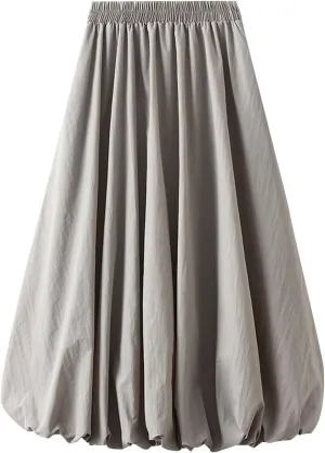 Women Lantern Skirt Midi Bubble Skirts Elastic High Waisted Long Skirts A Line 2025 Comfy Skirts Casual Party Outfit