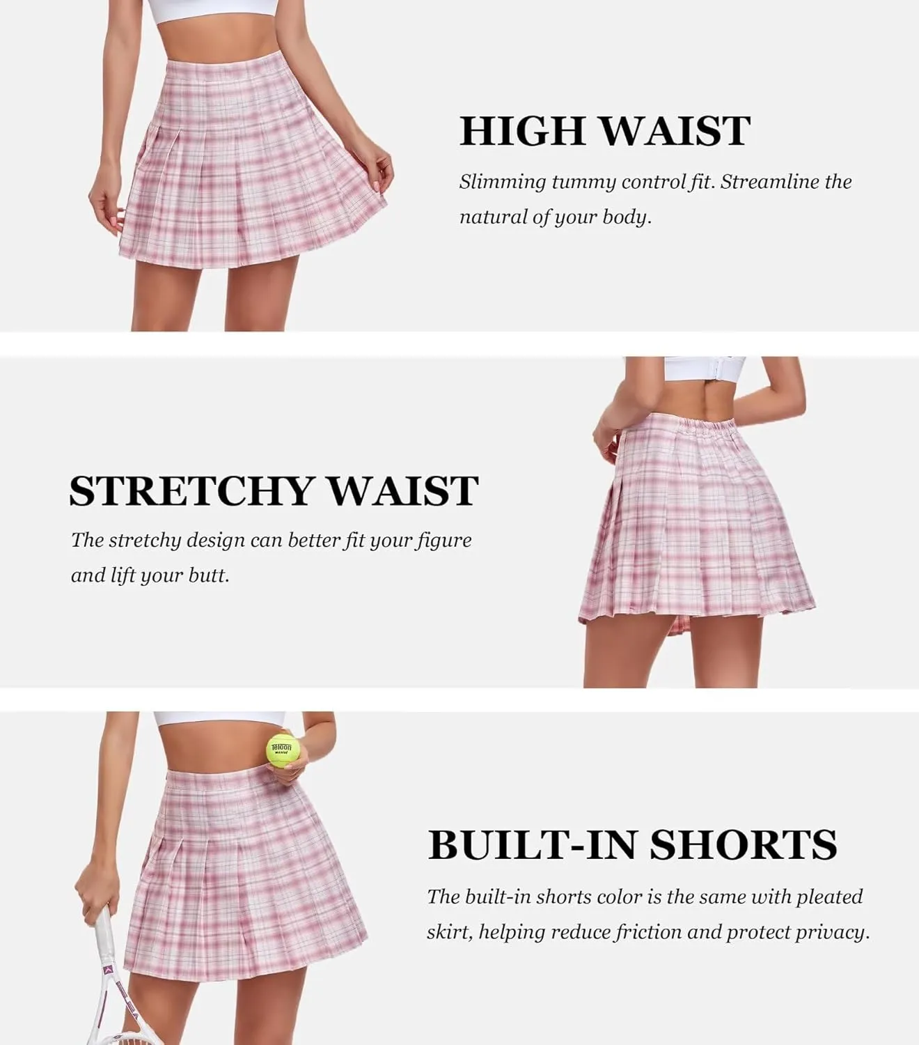 Women Pleated Skirt Tennis Golf Skorts with Lining Shorts Athletic Pleated Skirts for Women