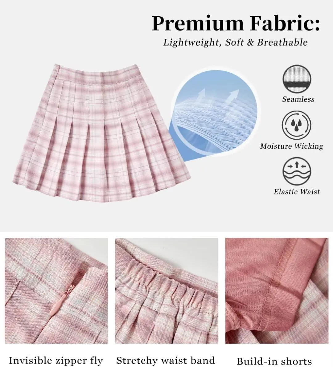 Women Pleated Skirt Tennis Golf Skorts with Lining Shorts Athletic Pleated Skirts for Women