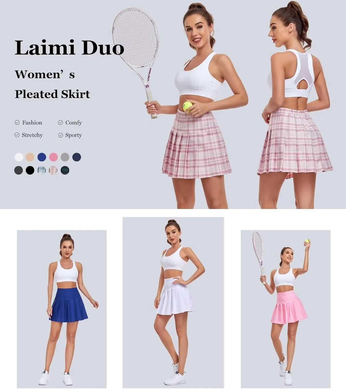 Women Pleated Skirt Tennis Golf Skorts with Lining Shorts Athletic Pleated Skirts for Women