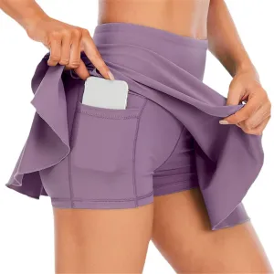 Women Pleated Tennis Skirt with Pockets Shorts Crossover High Waisted Athletic Golf Skorts Workout Sports Skirts