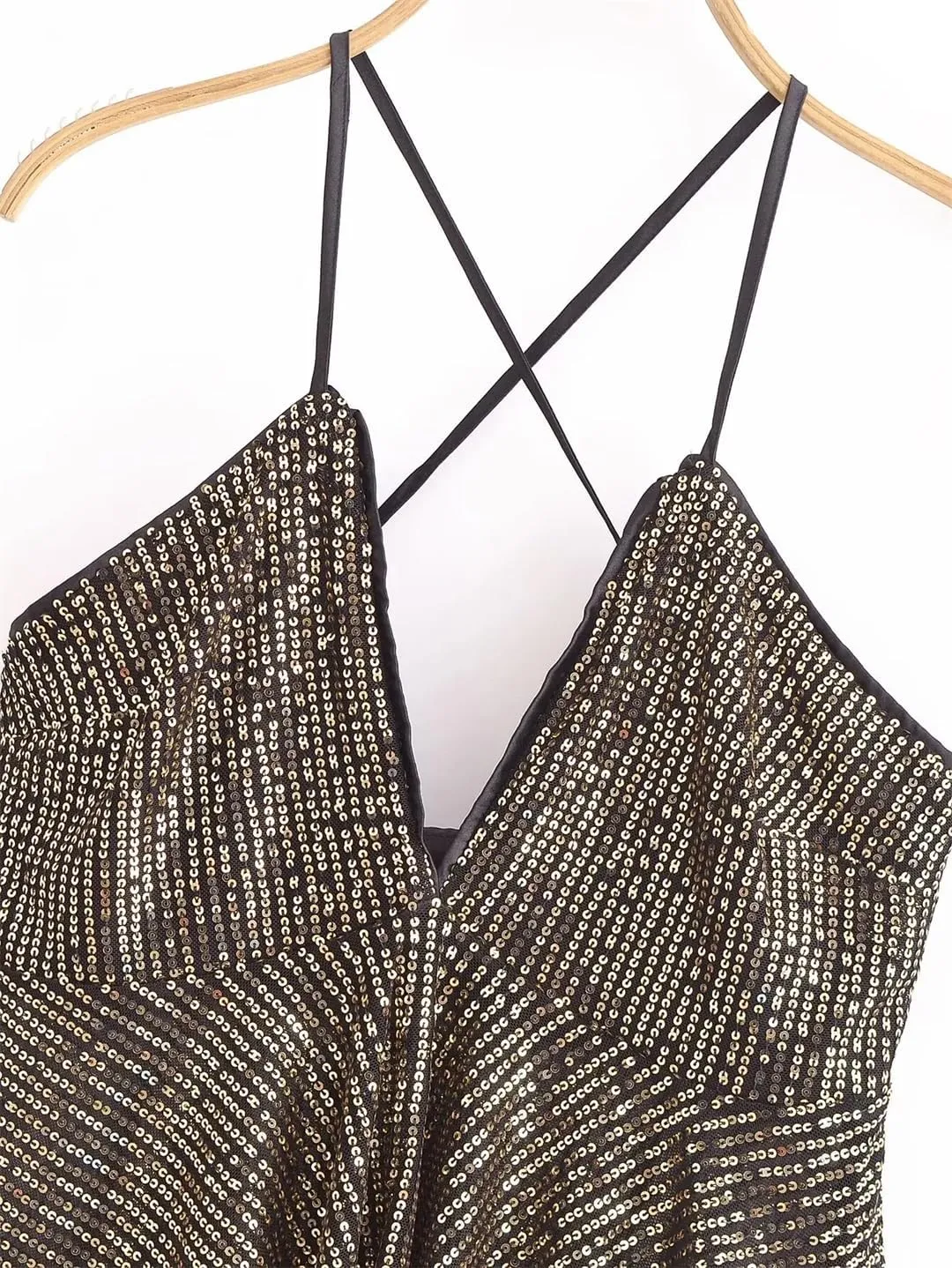 Women Sequin Party Short Tank Tops Solid Color Backless Camisole Sleeveless Crop Top