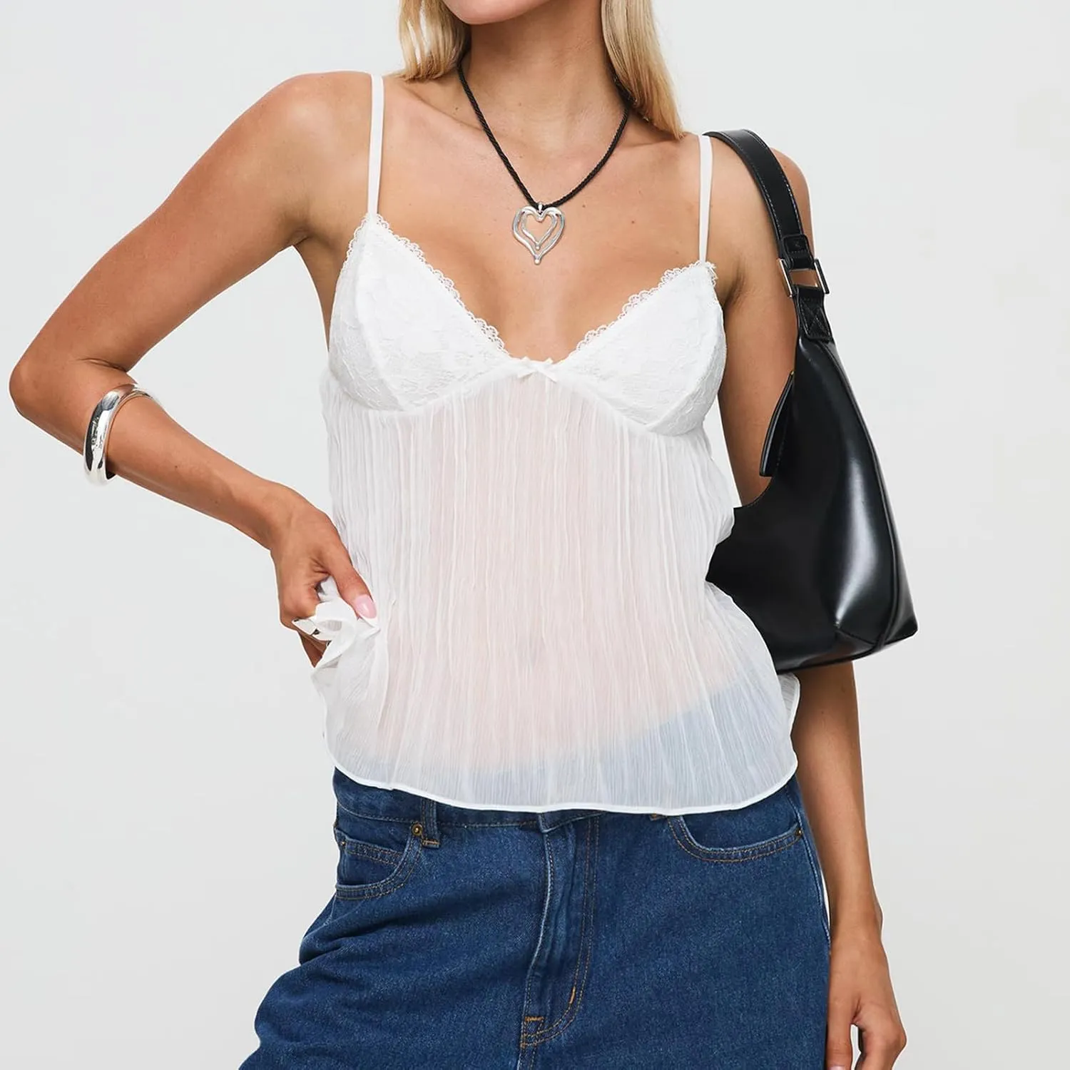 Women Sexy Y2K Camisole Spaghetti Strap V-Neck Ruffle Cami Tank Summer Sleeveless Going Out Tops