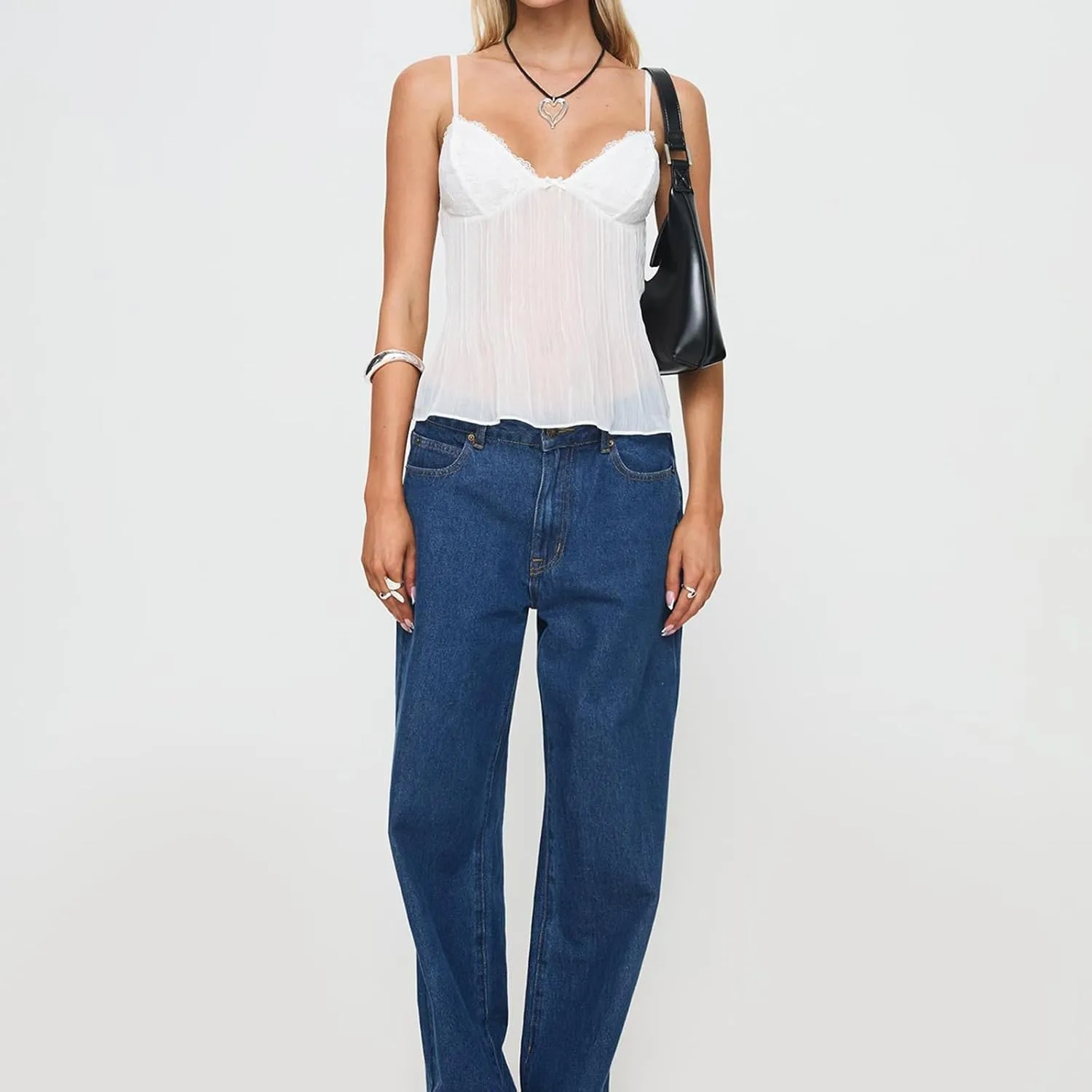 Women Sexy Y2K Camisole Spaghetti Strap V-Neck Ruffle Cami Tank Summer Sleeveless Going Out Tops