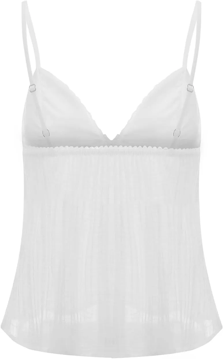 Women Sexy Y2K Camisole Spaghetti Strap V-Neck Ruffle Cami Tank Summer Sleeveless Going Out Tops