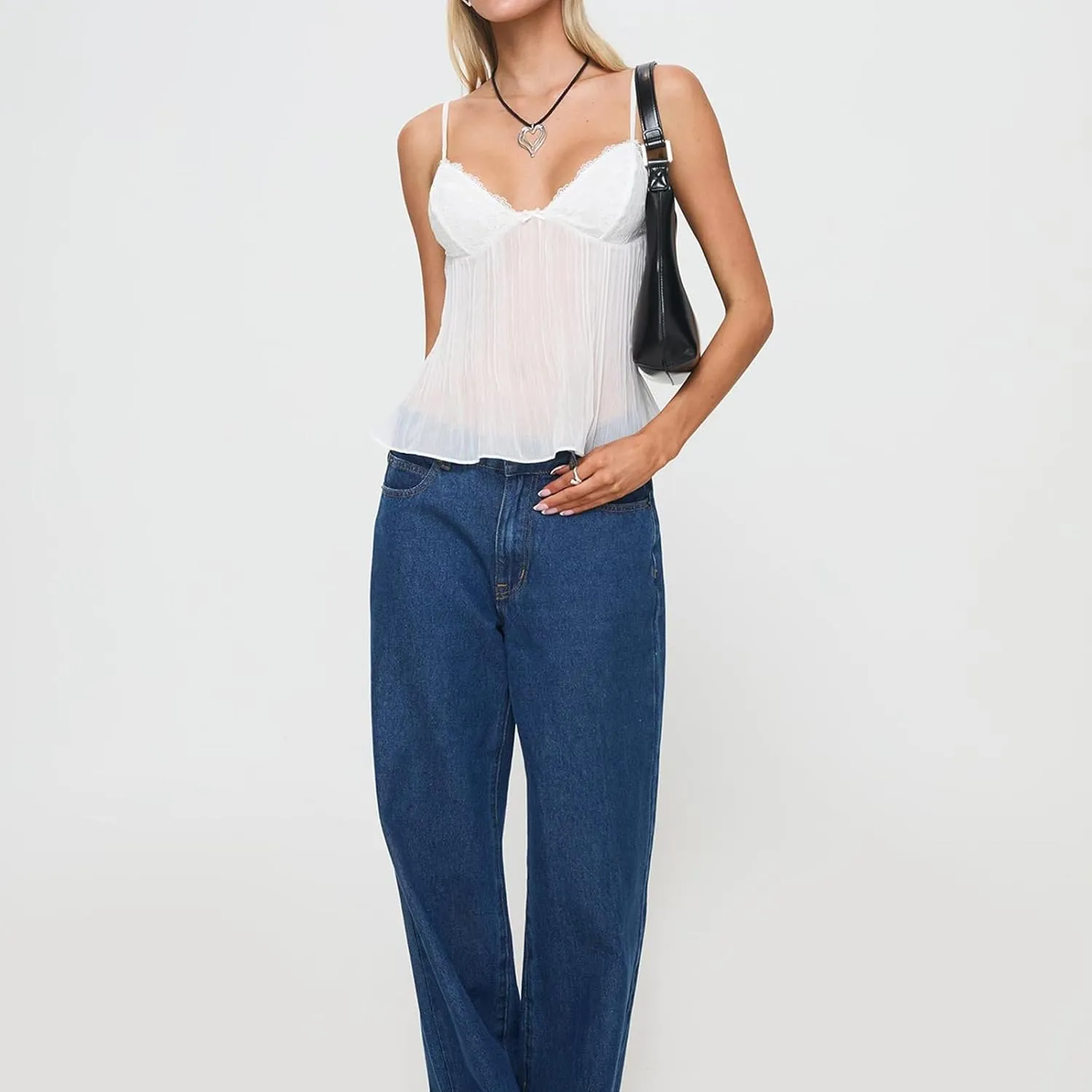 Women Sexy Y2K Camisole Spaghetti Strap V-Neck Ruffle Cami Tank Summer Sleeveless Going Out Tops