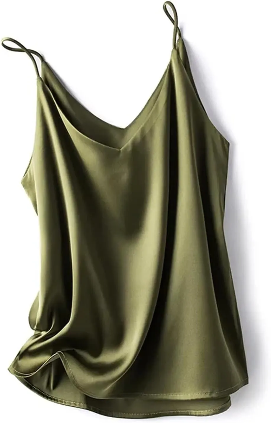 Women Silk Spaghetti Strap Scoop Neck Ribbed Tank Tops Slim Fitted Camisole Basic Sleeveless Shirts