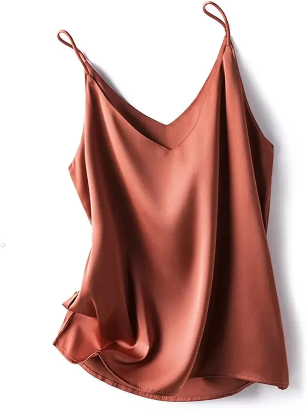 Women Silk Spaghetti Strap Scoop Neck Ribbed Tank Tops Slim Fitted Camisole Basic Sleeveless Shirts