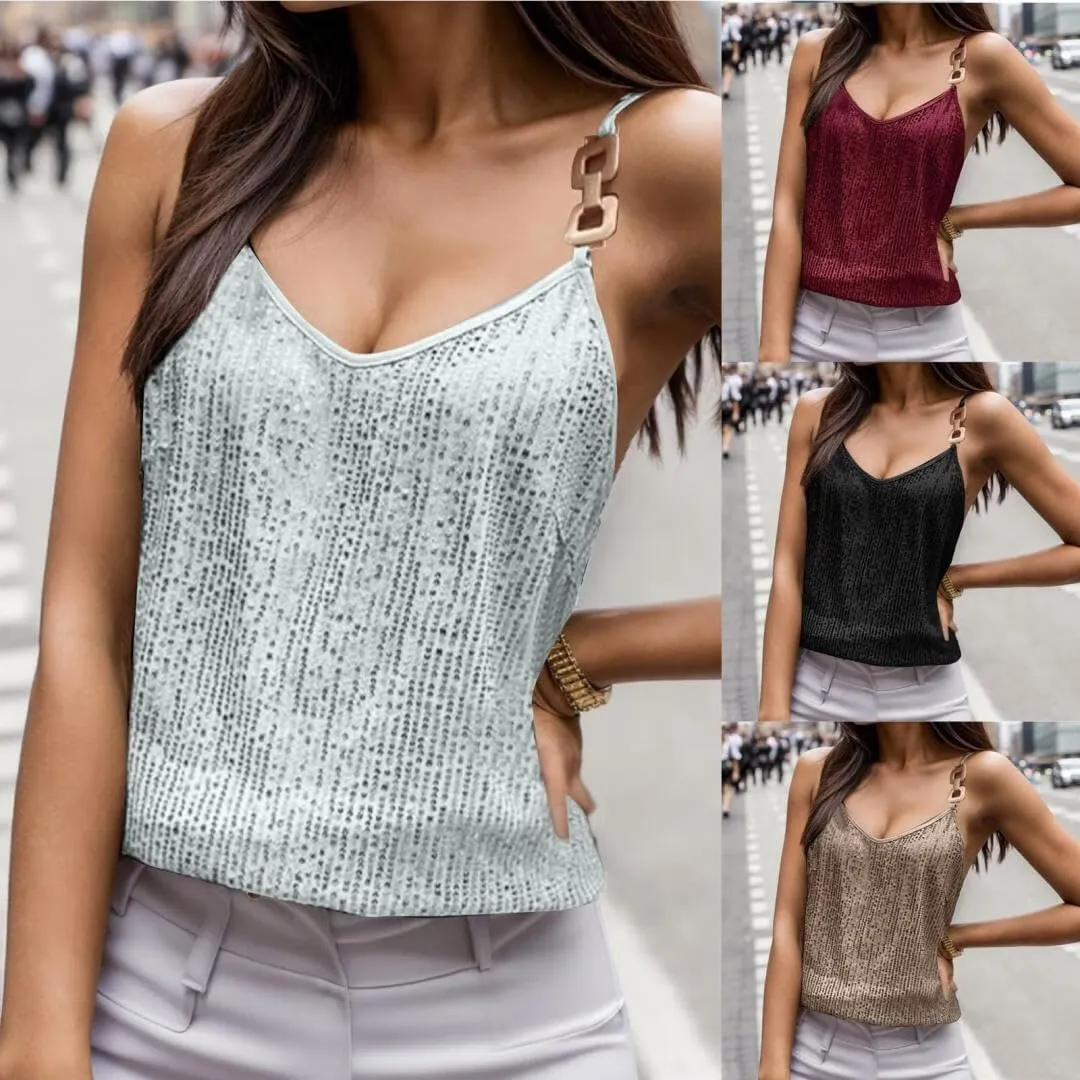 Women Spaghetti Strap V Neck Tank Tops Camisole Sleeveless Blouse