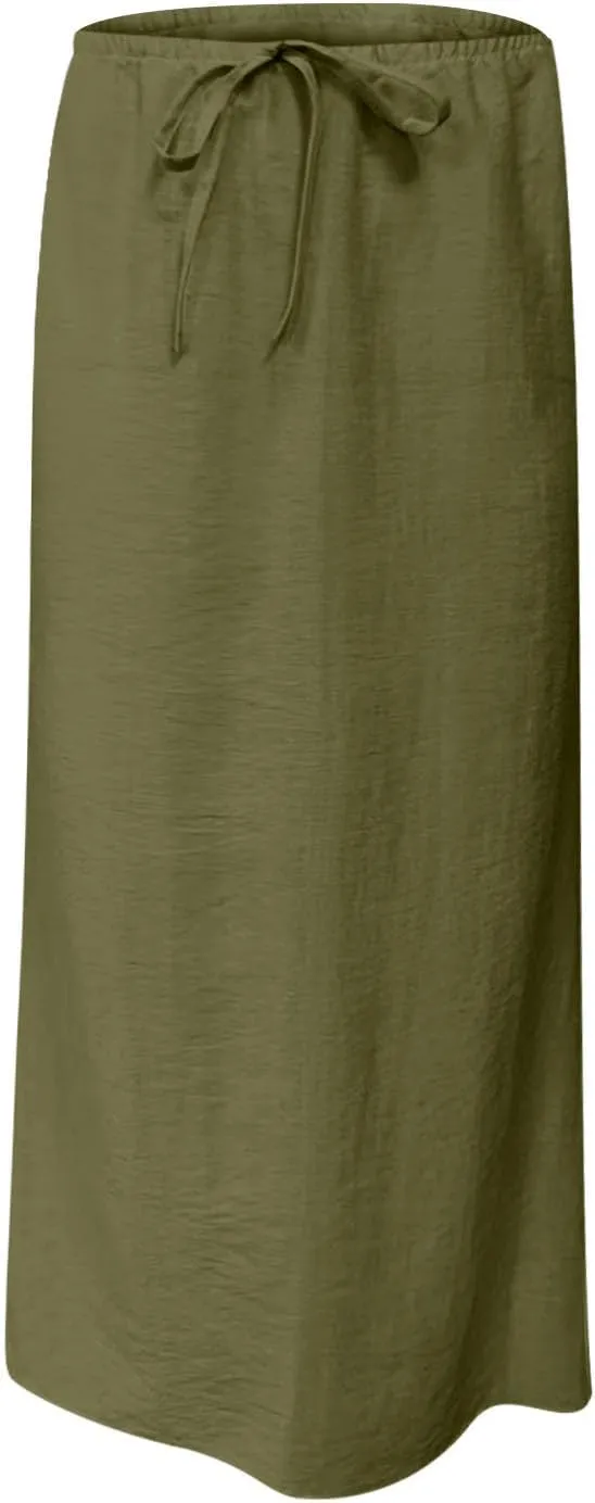 Women Summer Maxi Skorts 2025 Fashion Cotton Linen Elastic Waist Drawstring Skirts Solid Casual Vacation Flowy Skirt