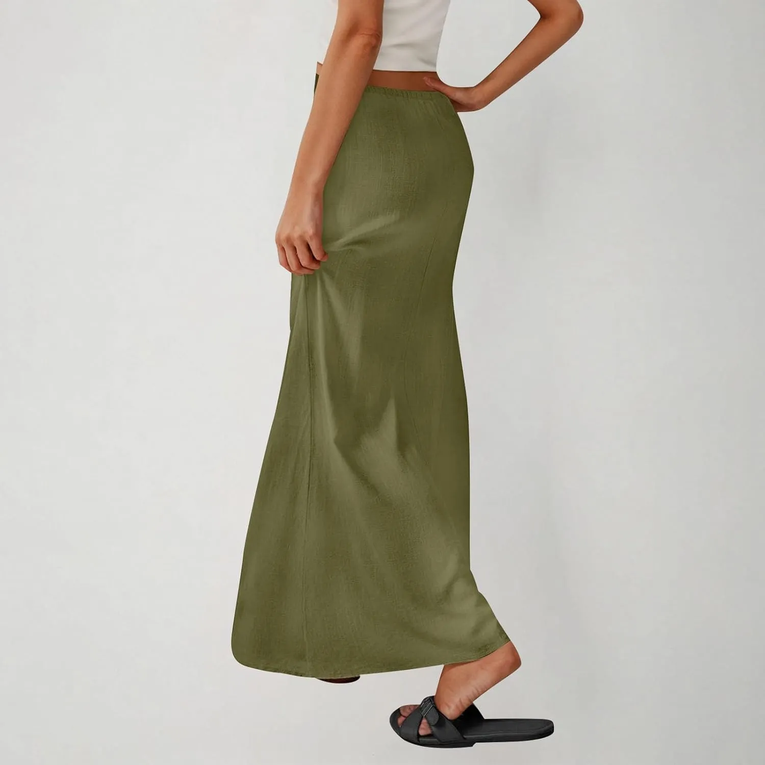 Women Summer Maxi Skorts 2025 Fashion Cotton Linen Elastic Waist Drawstring Skirts Solid Casual Vacation Flowy Skirt