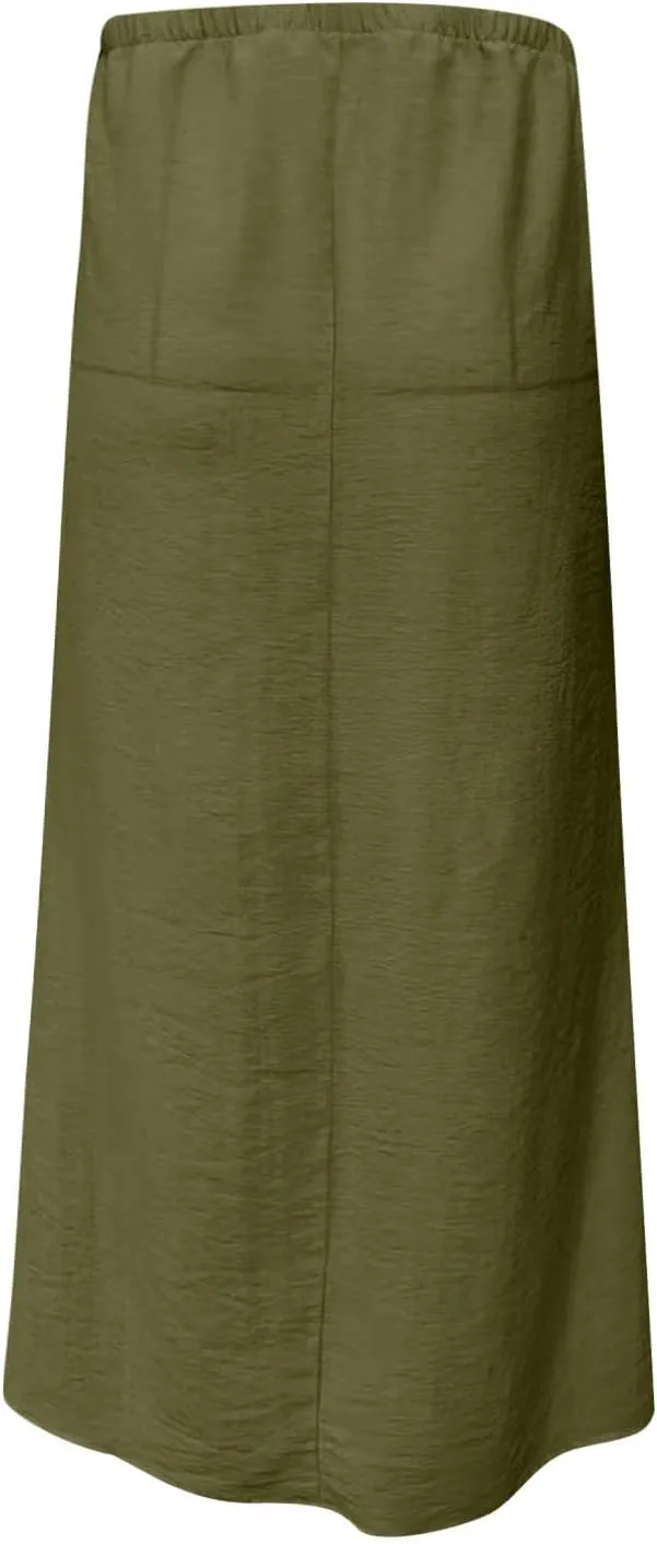 Women Summer Maxi Skorts 2025 Fashion Cotton Linen Elastic Waist Drawstring Skirts Solid Casual Vacation Flowy Skirt