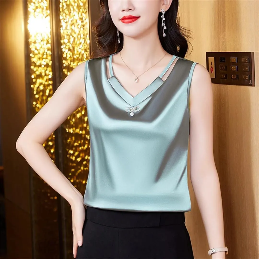 Women Tank Top Spring Summer Hollow Out Camisole V Neck Casual Sleeveless Vest
