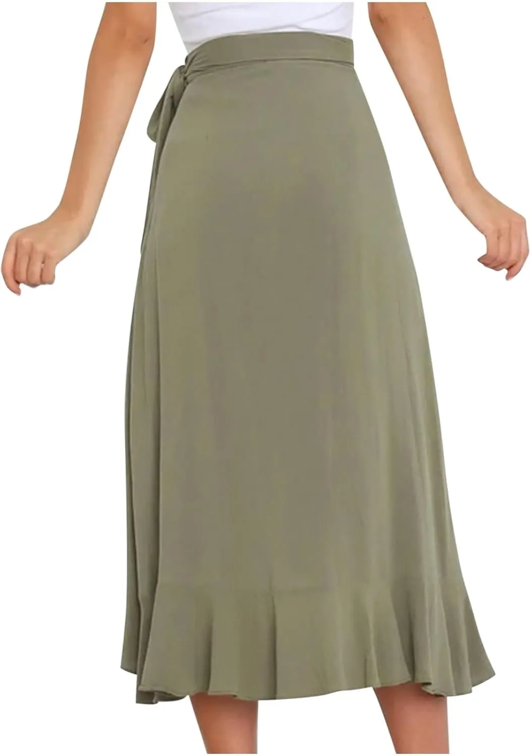 Women Trendy 2025 Bowknot Belt Waist Skirts Elegant Pleated Wrap Flared Long Swing Skirt Boho Flowy Beach Outfit