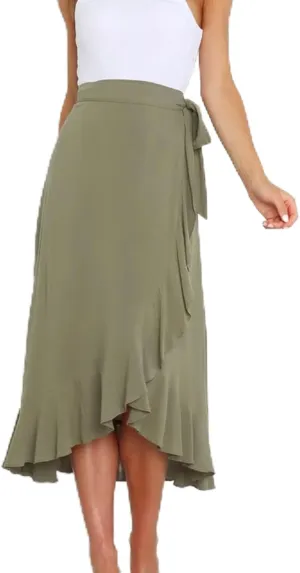 Women Trendy 2025 Bowknot Belt Waist Skirts Elegant Pleated Wrap Flared Long Swing Skirt Boho Flowy Beach Outfit