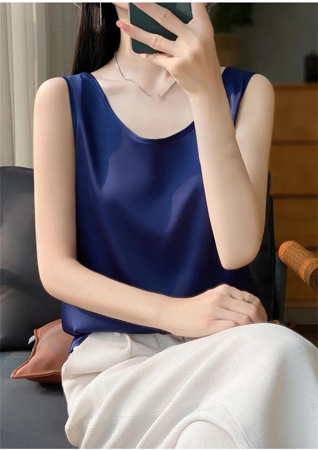 Women Vest Tops Summer Casual Solid Crop Tops O-Neck Tank Tops Office Ladies Sleeveless Camis Tops