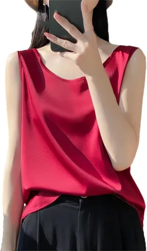 Women Vest Tops Summer Casual Solid Crop Tops O-Neck Tank Tops Office Ladies Sleeveless Camis Tops