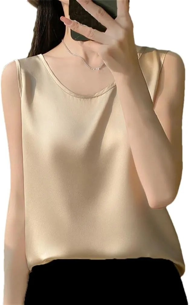 Women Vest Tops Summer Casual Solid Crop Tops O-Neck Tank Tops Office Ladies Sleeveless Camis Tops
