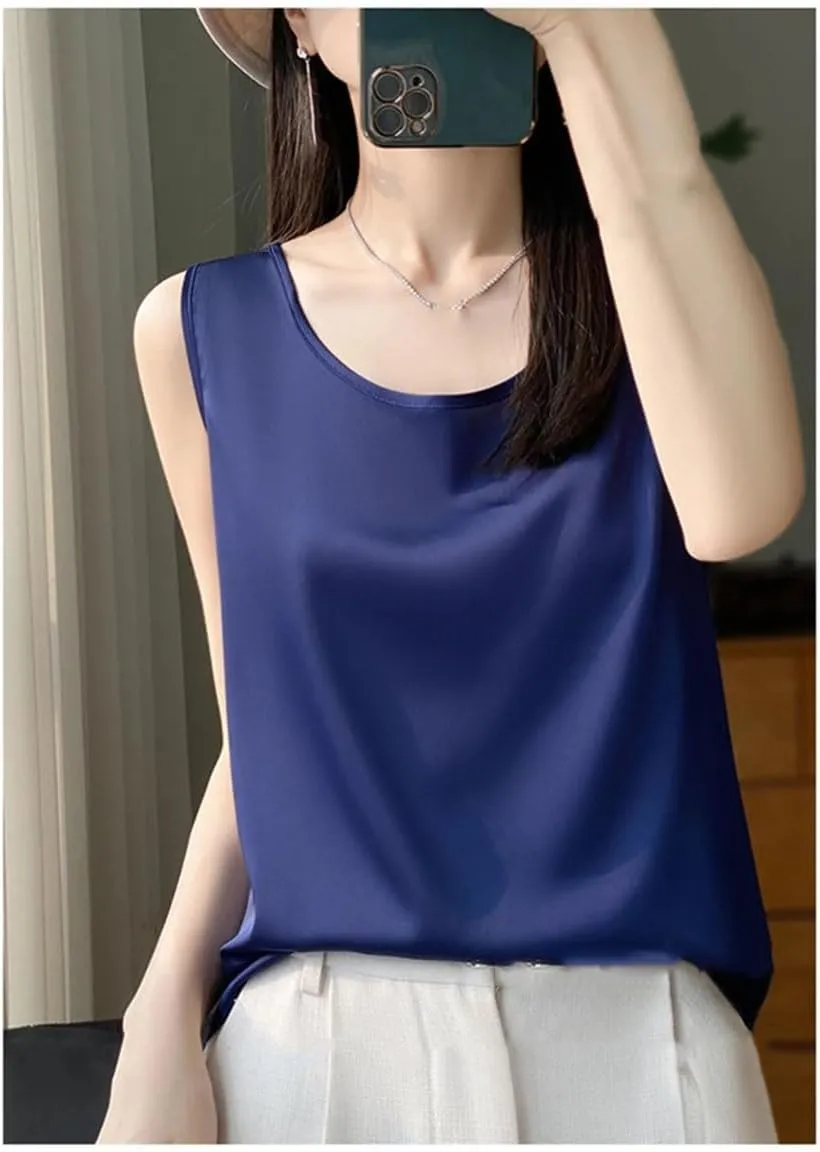 Women Vest Tops Summer Casual Solid Crop Tops O-Neck Tank Tops Office Ladies Sleeveless Camis Tops