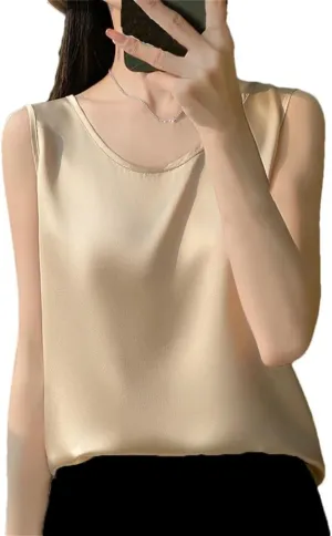 Women Vest Tops Summer Casual Solid Crop Tops O-Neck Tank Tops Office Ladies Sleeveless Camis Tops