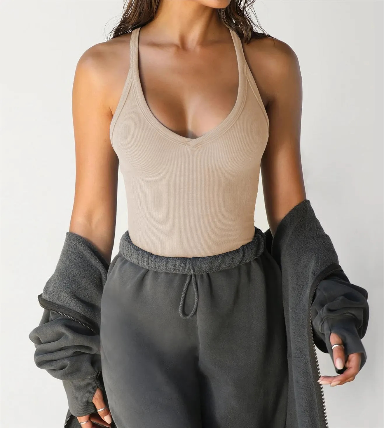 Women Workout Tank Tops V Neck Racerback Going Out Ribbed Basic Slim Fit Yoga Gym Shirts 2025 Summer Camisole