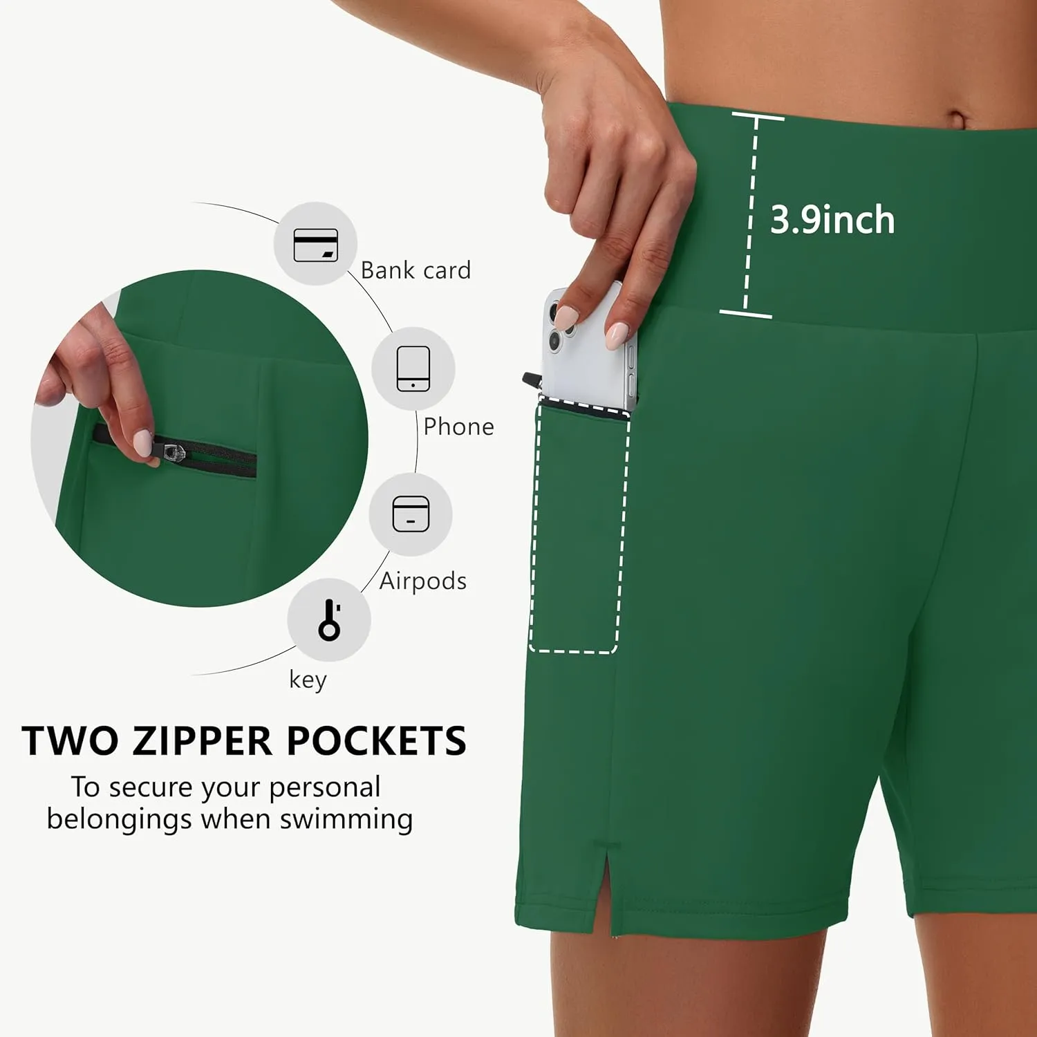 Women's 5" Swim Shorts - Tummy Control High Waisted Loose Fitting with Zipper Pocket Liner Quick Dry Bottom UPF50 