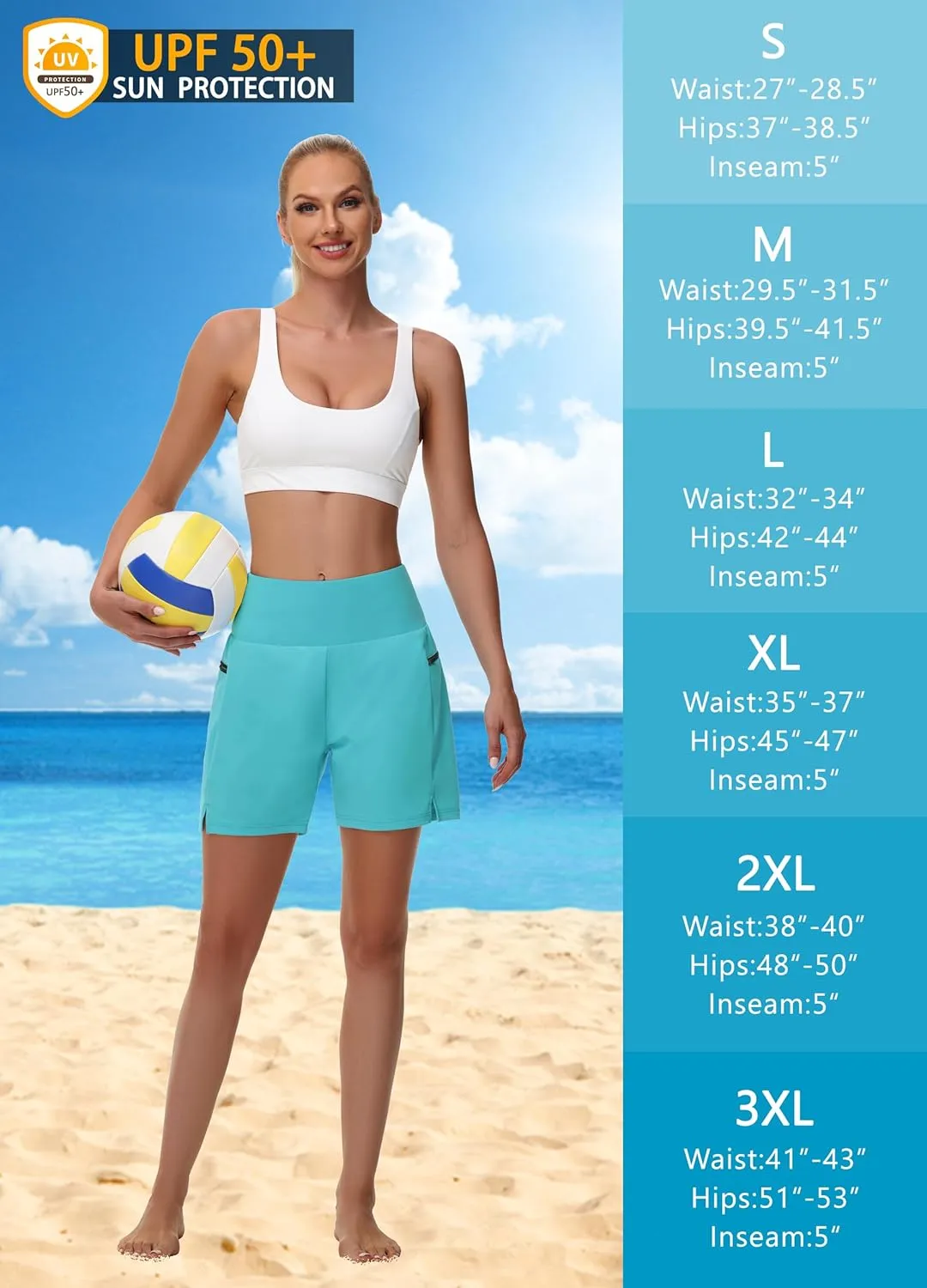 Women's 5" Swim Shorts - Tummy Control High Waisted Loose Fitting with Zipper Pocket Liner Quick Dry Bottom UPF50 