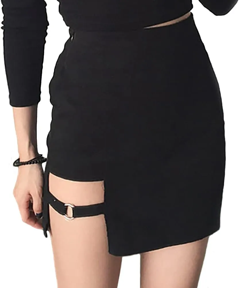 Womens Asymmetrical Skirt Black High Waist Gothic Punk Dance Mini Short Skirts Bodycon Clubwear