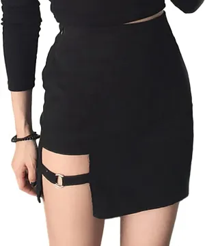 Womens Asymmetrical Skirt Black High Waist Gothic Punk Dance Mini Short Skirts Bodycon Clubwear