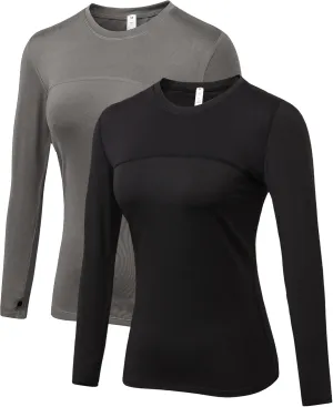 Women's Athletic Compression Shirts Summer Long Sleeve Sun Shirt Mesh Workout Base Layer Thumb Holes Yoga T Shirt Sports Tops