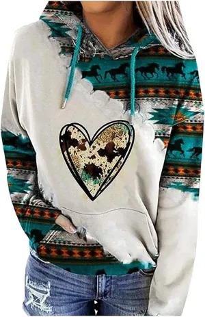 Women's Aztec Hoodie Western Clothes for Women Geometric Ethnic Graphic Western Sweatshirts Sweater Shirts Girls