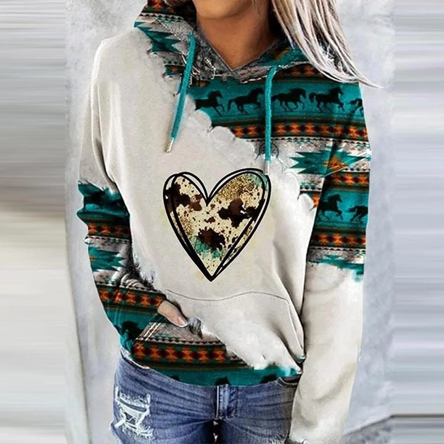 Women's Aztec Hoodie Western Clothes for Women Geometric Ethnic Graphic Western Sweatshirts Sweater Shirts Girls