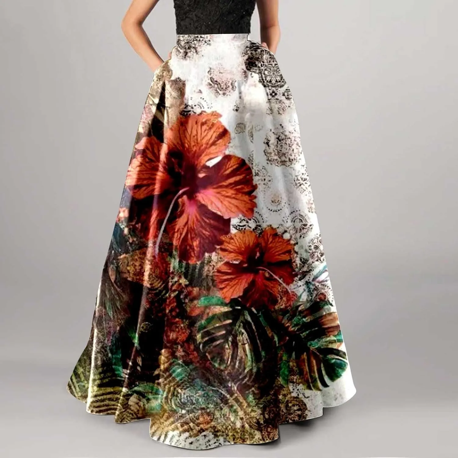 Womens Bohemian Flowy Floral Print Boho Long Maxi Skirts for Women Trendy Summer Casual Pleated Skirt Dress 2025