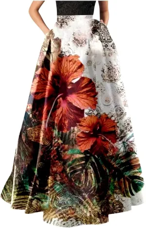 Womens Bohemian Flowy Floral Print Boho Long Maxi Skirts for Women Trendy Summer Casual Pleated Skirt Dress 2025