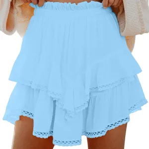 Women's Boho Ruffle Tiered Skorts Casual Fashion High Waist Pleated Skirts Solid Color Sexy Tennis Golf Skater Skort
