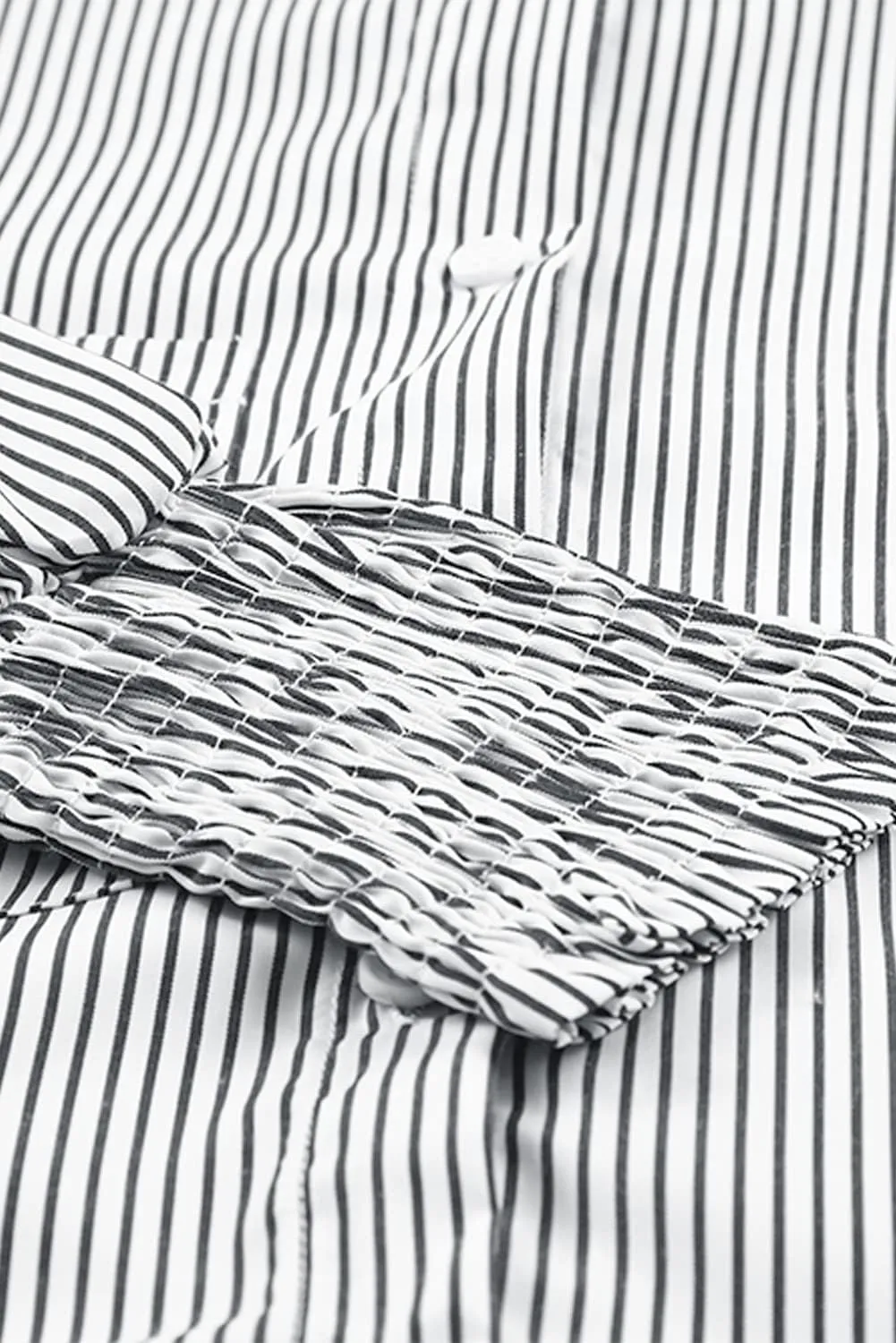 Women's Bubble Long Sleeved Shirt Striped Shacket Jacket Down Blouse Pockets Tops