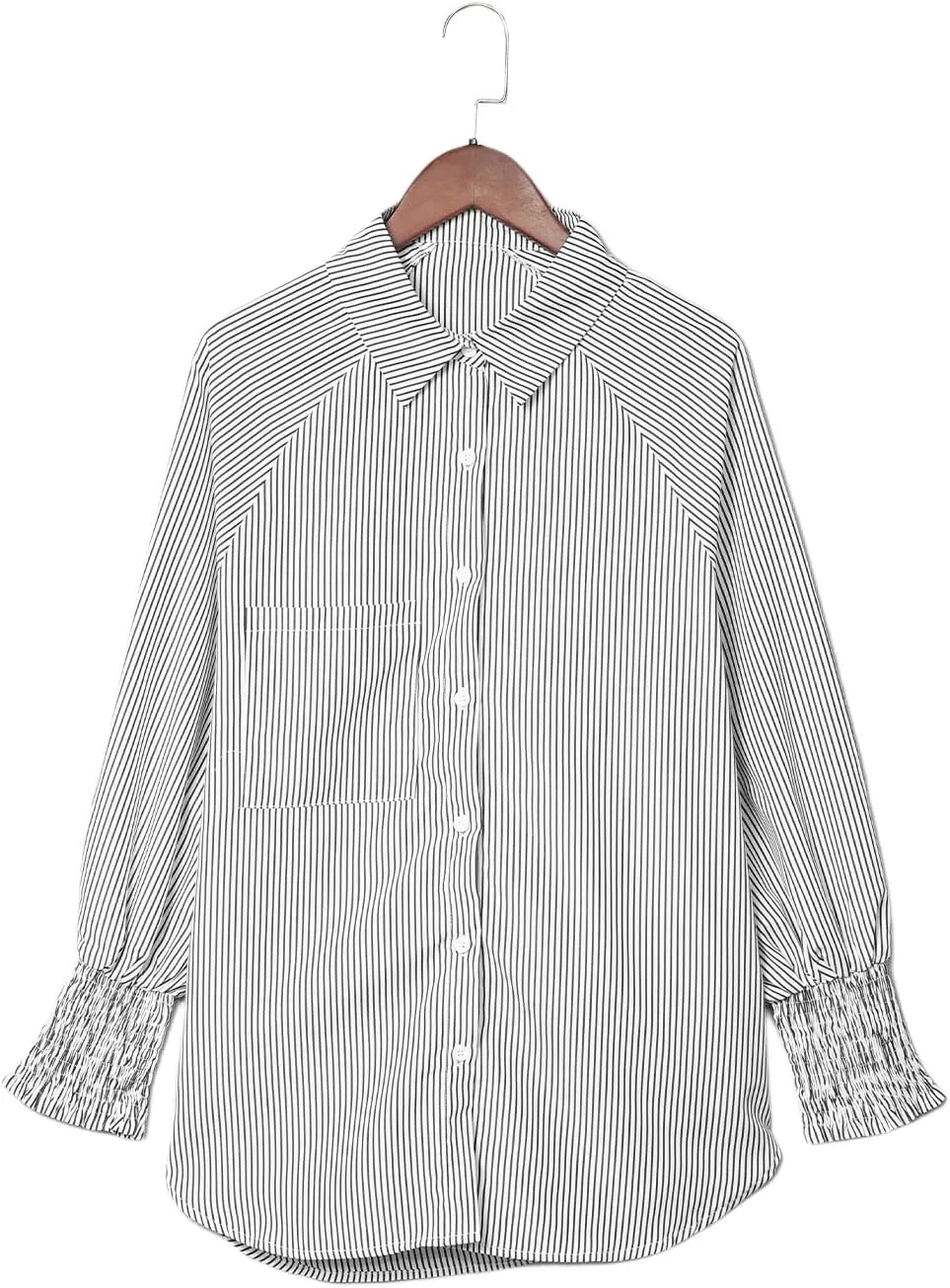 Women's Bubble Long Sleeved Shirt Striped Shacket Jacket Down Blouse Pockets Tops
