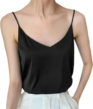 Women's Camisole V Neck Satin Tank Top Sleeveless Sexy Spaghetti Strap Silk Vest