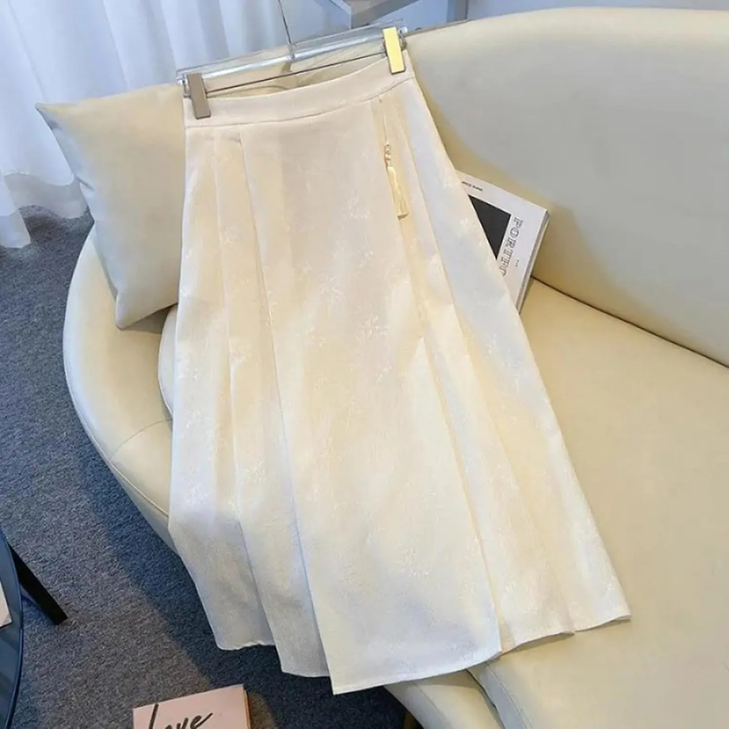 Women's Casual Jacquard Pleated Skirt Ethnic High Waist Slimming A Line Midi Skirt Pleated Skirt Size 16