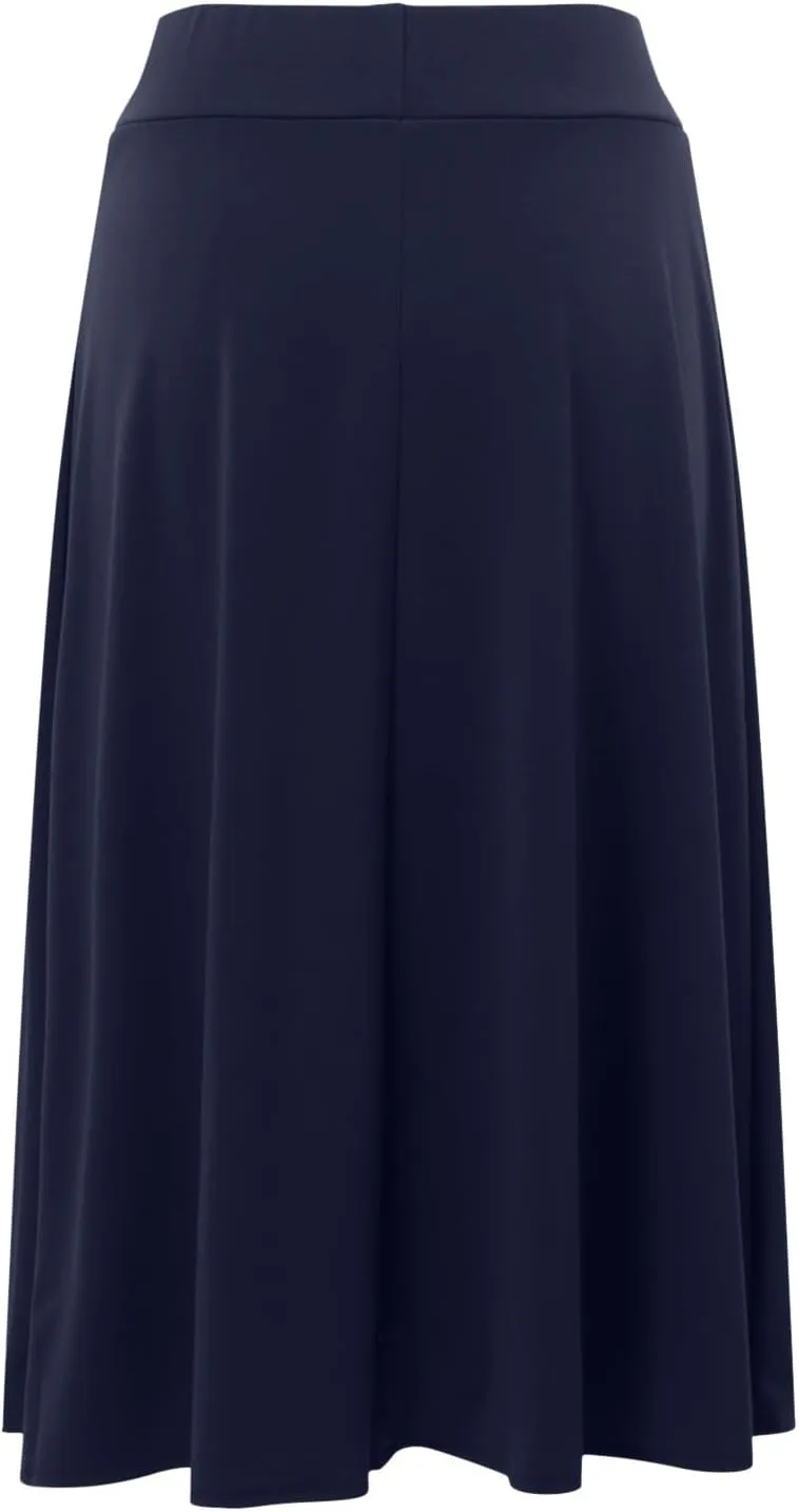 Womens Elastic Waist Midi Skirt Solid Pleated Flared Office Work Casual Fashion Trendy Slim Fit Comfy Long Skirts