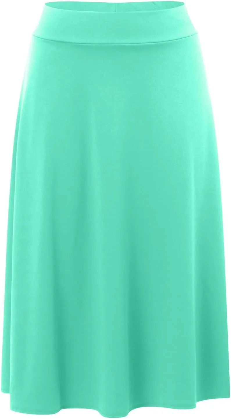 Womens Elastic Waist Midi Skirt Solid Pleated Flared Office Work Casual Fashion Trendy Slim Fit Comfy Long Skirts