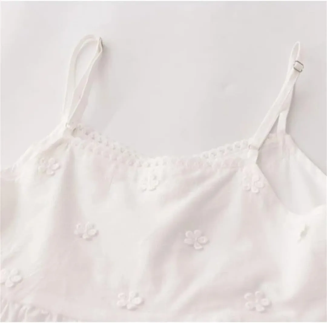Womens Embroidered Flower Camisole Sleeveless Buttons Loose Casual Vest Tops