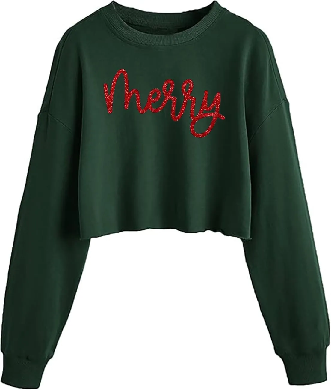 Women's Funny Christmas Graphic Crop Sweatshirts Xmas Holiday Party Casual Lantern Long Sleeve Pullover Tops