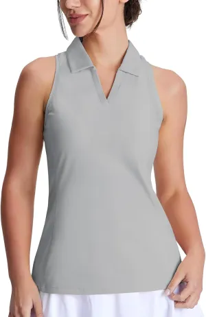 Women's Golf Shirts Sleeveless Racerback Slim Fit Tennis Tank Tops V-Neck Collared Polo Quick Dry UPF 50 