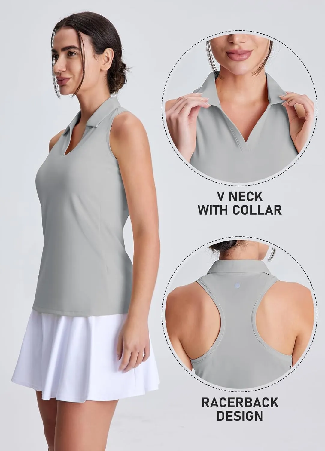 Women's Golf Shirts Sleeveless Racerback Slim Fit Tennis Tank Tops V-Neck Collared Polo Quick Dry UPF 50 