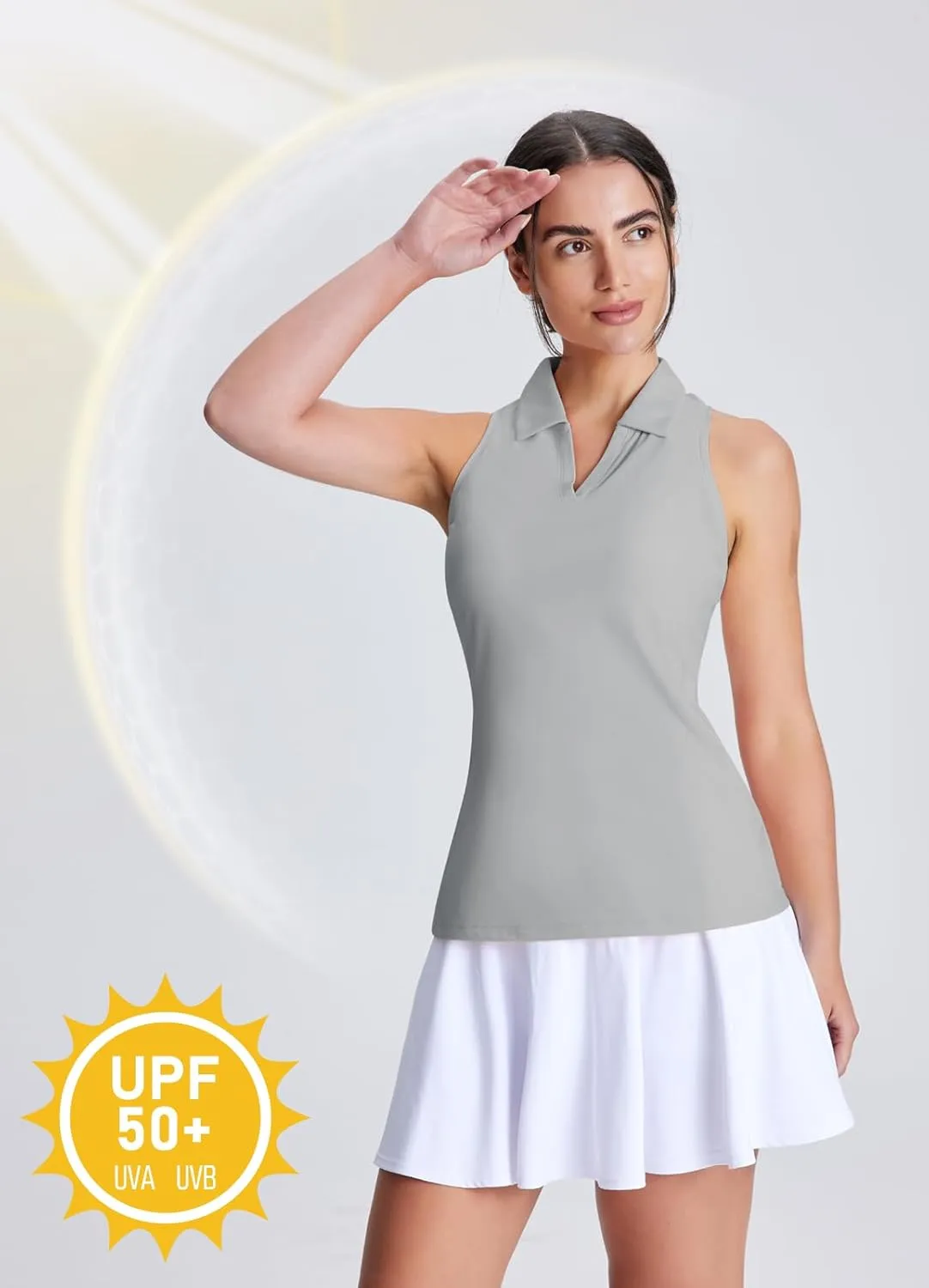 Women's Golf Shirts Sleeveless Racerback Slim Fit Tennis Tank Tops V-Neck Collared Polo Quick Dry UPF 50 
