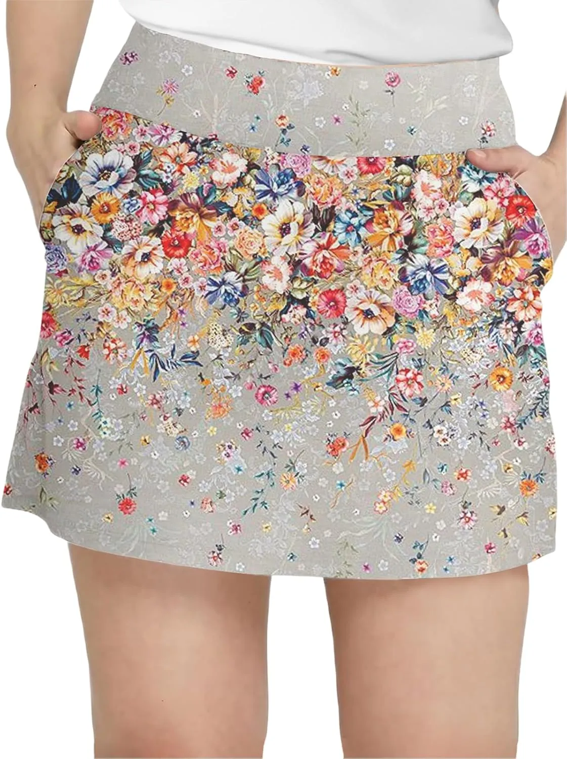 Womens Golf Skirt 16"/19" High Waisted Tennis Skirts for Women Solid Athletic Workout Skirts with Shorts Pockets
