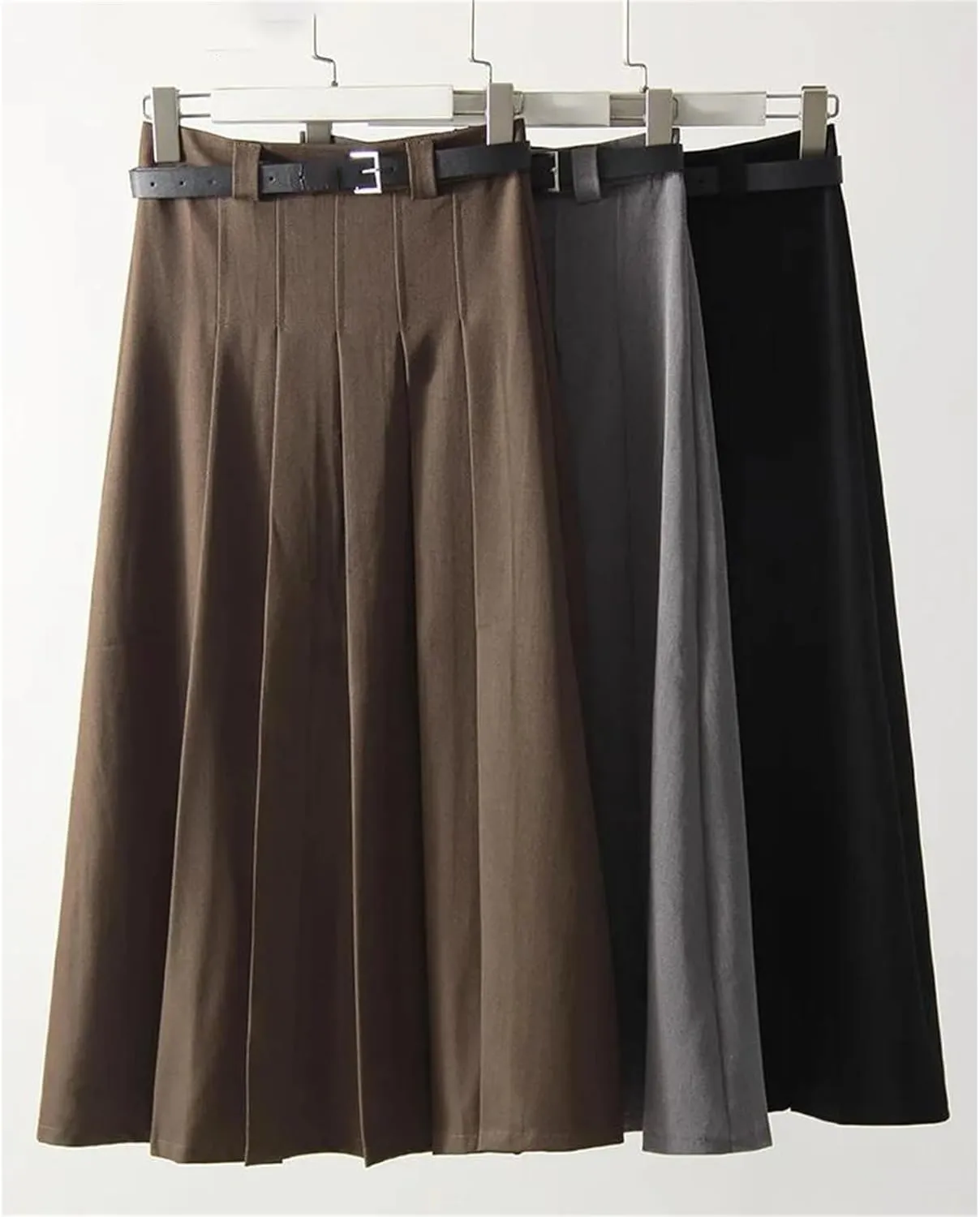 Women's High Waist A-Line Pleated Midi Skirt - Zipper Closure Solid Color Fit for Office Work